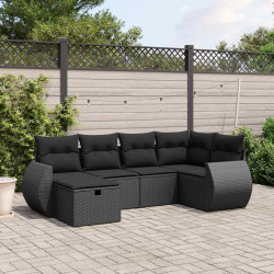 6 Pcs conjunto sofás de jardim c/ almofadões vime PE preto