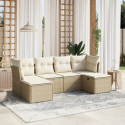 6 Pcs conjunto de sofás p/ jardim com almofadões vime PE bege