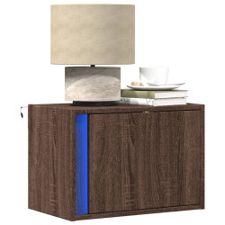 Mesa de cabeceira de parede com luzes LED carvalho castanho