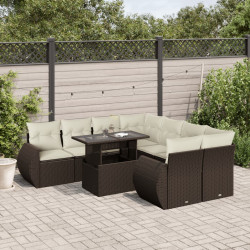 9 Pcs conjunto sofás p/ jardim c/ almofadões vime PE castanho