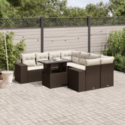 9 Pcs conjunto sofás p/ jardim c/ almofadões vime PE castanho