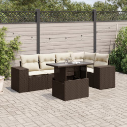 6 Pcs conjunto de sofás jardim c/ almofadões vime PE castanho