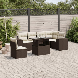 7 Pcs conjunto de sofás jardim c/ almofadões vime PE castanho