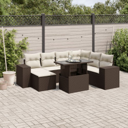 8 Pcs conjunto sofás de jardim c/ almofadões vime PE castanho
