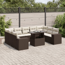 10 Pcs conj. sofás jardim com almofadões vime PE castanho