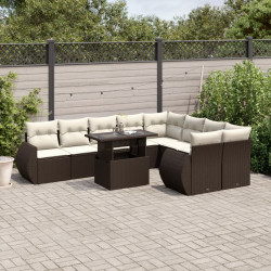 10 Pcs conj. sofás jardim com almofadões vime PE castanho