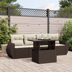 5 Pcs conjunto sofás p/ jardim c/ almofadões vime PE castanho