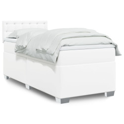 Cama com molas/colchão 100x200 cm couro artificial branco