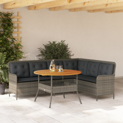 2 Pcs conjunto sofás de jardim c/ almofadões vime PE cinzento