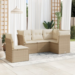 5 Pcs conjunto de sofás p/ jardim com almofadões vime PE bege