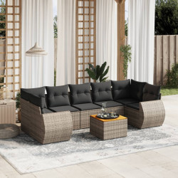 8 Pcs conjunto sofás de jardim c/ almofadões vime PE cinzento