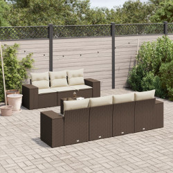 8 Pcs conjunto sofás de jardim c/ almofadões vime PE castanho