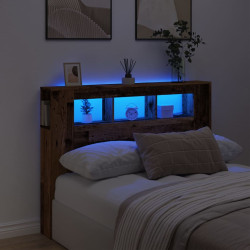 Cabeceira c/ leds 140x18,5x103,5cm deriv. madeira madeira velha