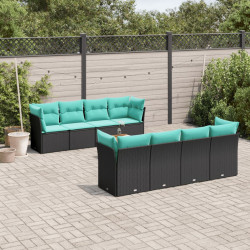 9 Pcs conjunto de sofás p/ jardim c/ almofadões vime PE preto
