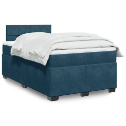 Cama boxspring com colchão 120x200 cm veludo azul-escuro