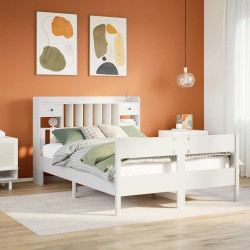 Cama com estante sem colchão 140x200 cm pinho maciço branco