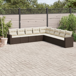 9 Pcs conjunto sofás p/ jardim c/ almofadões vime PE castanho