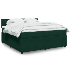 Cama com molas/colchão 180x200 cm veludo verde-escuro