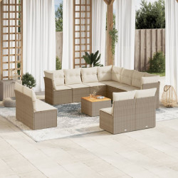 12 Pcs conjunto de sofás p/ jardim com almofadões vime PE bege