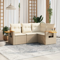 4 Pcs conjunto de sofás para jardim c/ almofadões vime PE bege