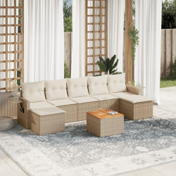 8 Pcs conjunto de sofás p/ jardim com almofadões vime PE bege