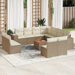 12 Pcs conjunto de sofás p/ jardim com almofadões vime PE bege