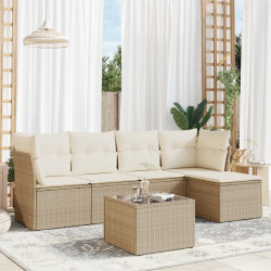6 Pcs conjunto de sofás p/ jardim com almofadões vime PE bege
