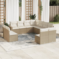 11 Pcs conjunto sofás de jardim c/ almofadões vime PE bege