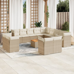 14 Pcs conjunto de sofás p/ jardim com almofadões vime PE bege