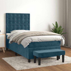 Cama com molas/colchão 80x200 cm veludo azul-escuro