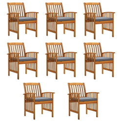 Cadeiras de jantar p/ jardim 8 pcs c/ almofadões acácia maciça