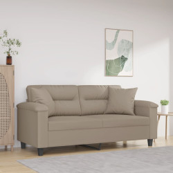 Sofá 2 lugares c/ almofadas 140 cm microfibra cinza-acastanhado