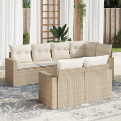 7 Pcs conjunto de sofás p/ jardim com almofadões vime PE bege