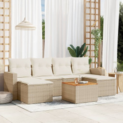 7 Pcs conjunto de sofás p/ jardim com almofadões vime PE bege