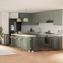 Portão p/ cães com porta dobrável 9 painéis 450 cm álamo preto