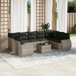 10 Pcs conj. sofás jardim com almofadões vime PE cinzento-claro