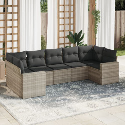 7 Pcs conj. sofás jardim com almofadões vime PE cinzento-claro