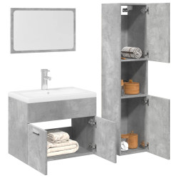 3 Pcs conj. móveis casa banho derivados madeira cinza cimento