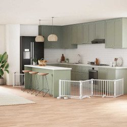 Portão p/ cães com porta dobrável 8 painéis 640 cm álamo branco