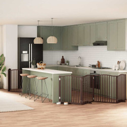 Portão p/ cães c/ porta dobrável 6 painéis 480cm álamo castanho