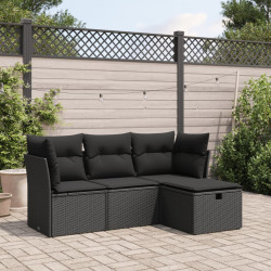 4 Pcs conjunto de sofás para jardim c/ almofadões vime PE preto