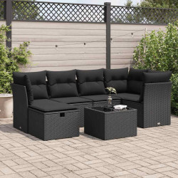 7 Pcs conjunto de sofás p/ jardim c/ almofadões vime PE preto