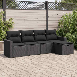 5 Pcs conjunto sofás de jardim com almofadões vime PE preto