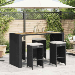Bancos de bar com almofadões para jardim 4 pcs vime PE preto