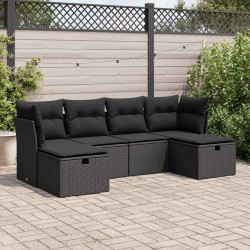 6 Pcs conjunto sofás de jardim c/ almofadões vime PE preto