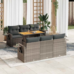 7 Pcs conjunto sofás p/ jardim c/ almofadões vime PE cinzento