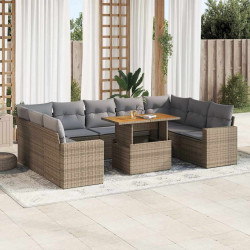 10 Pcs conjunto de sofás p/ jardim com almofadões vime PE bege