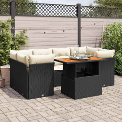 7 Pcs conjunto de sofás p/ jardim c/ almofadões vime PE preto