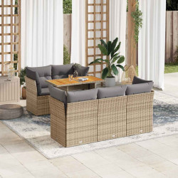 6 Pcs conjunto de sofás p/ jardim com almofadões vime PE bege