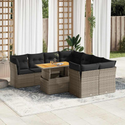 9 Pcs conjunto sofás p/ jardim com almofadões vime PE cinzento